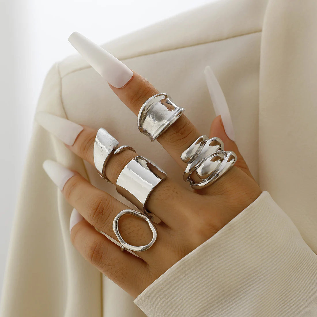 Luxury Silver - Ring Set Of 5 - Style 1