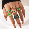 Green Color Gold Enameled - Ring Set Of 6