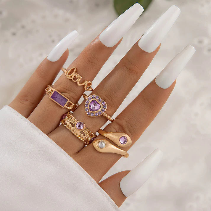 Love & Purple Diamond - Ring Set Of 5