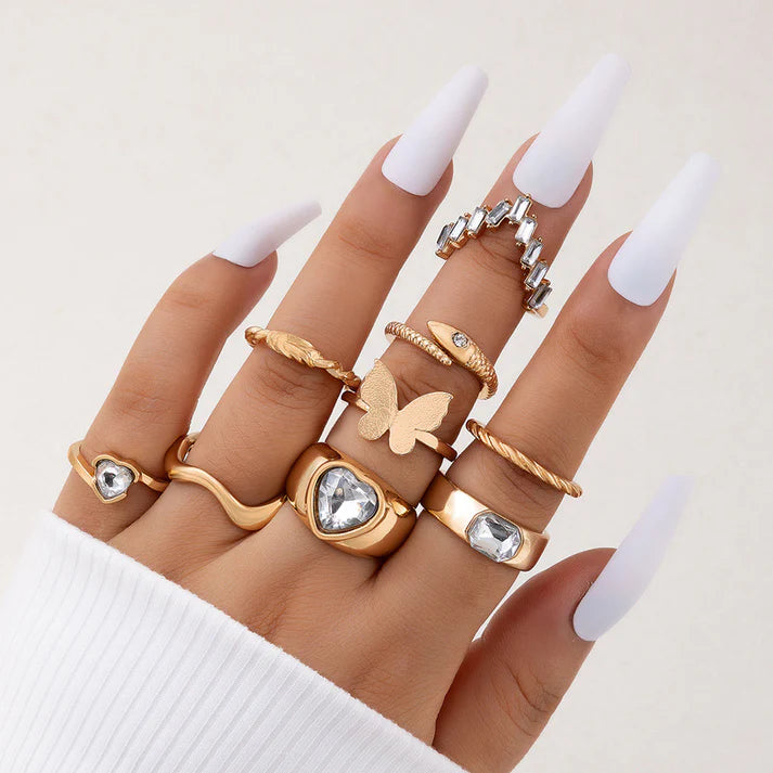 Gold Diamond White - Ring Set Of 9