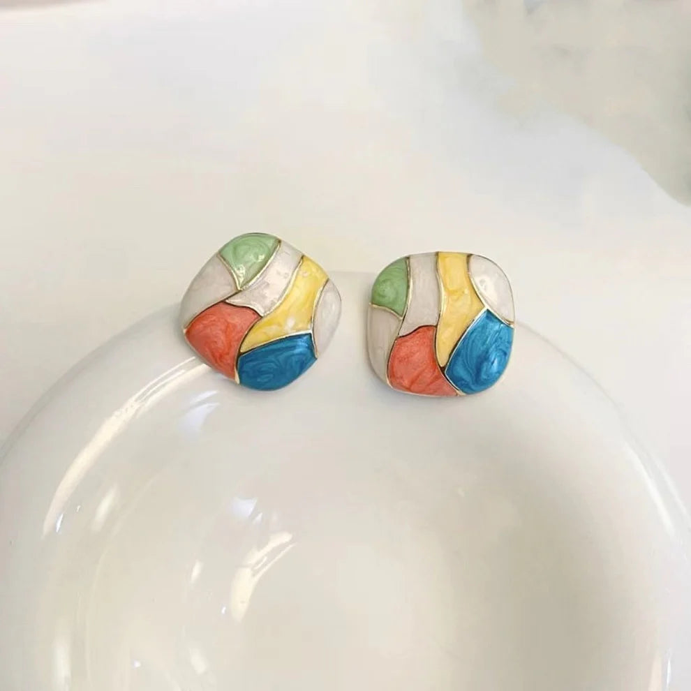 Watercolor Enameled Foiled - Earring