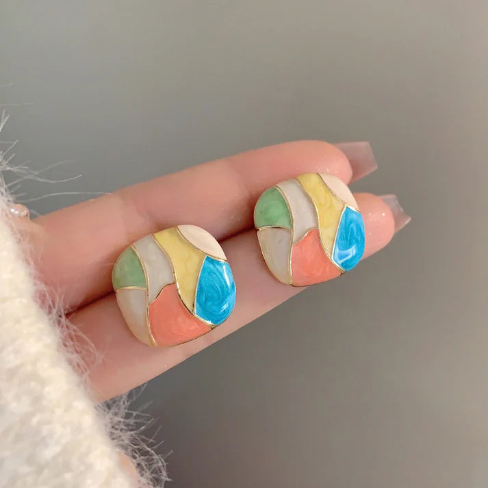 Watercolor Enameled Foiled - Earring