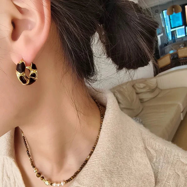 Black Geometric Gold Foil - Earring