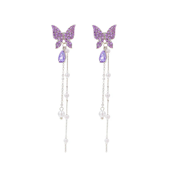Purple Dangling Butterfly - Earring