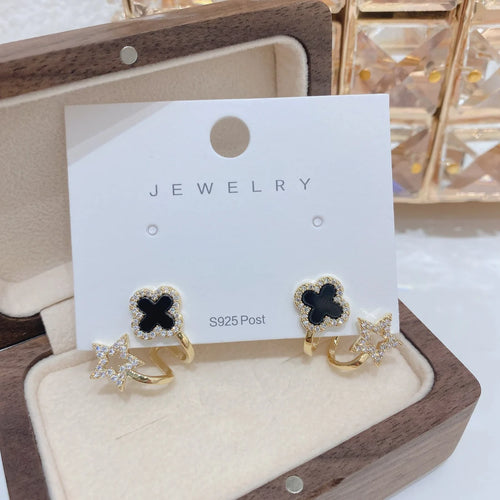 Black Flower & Star - Earring