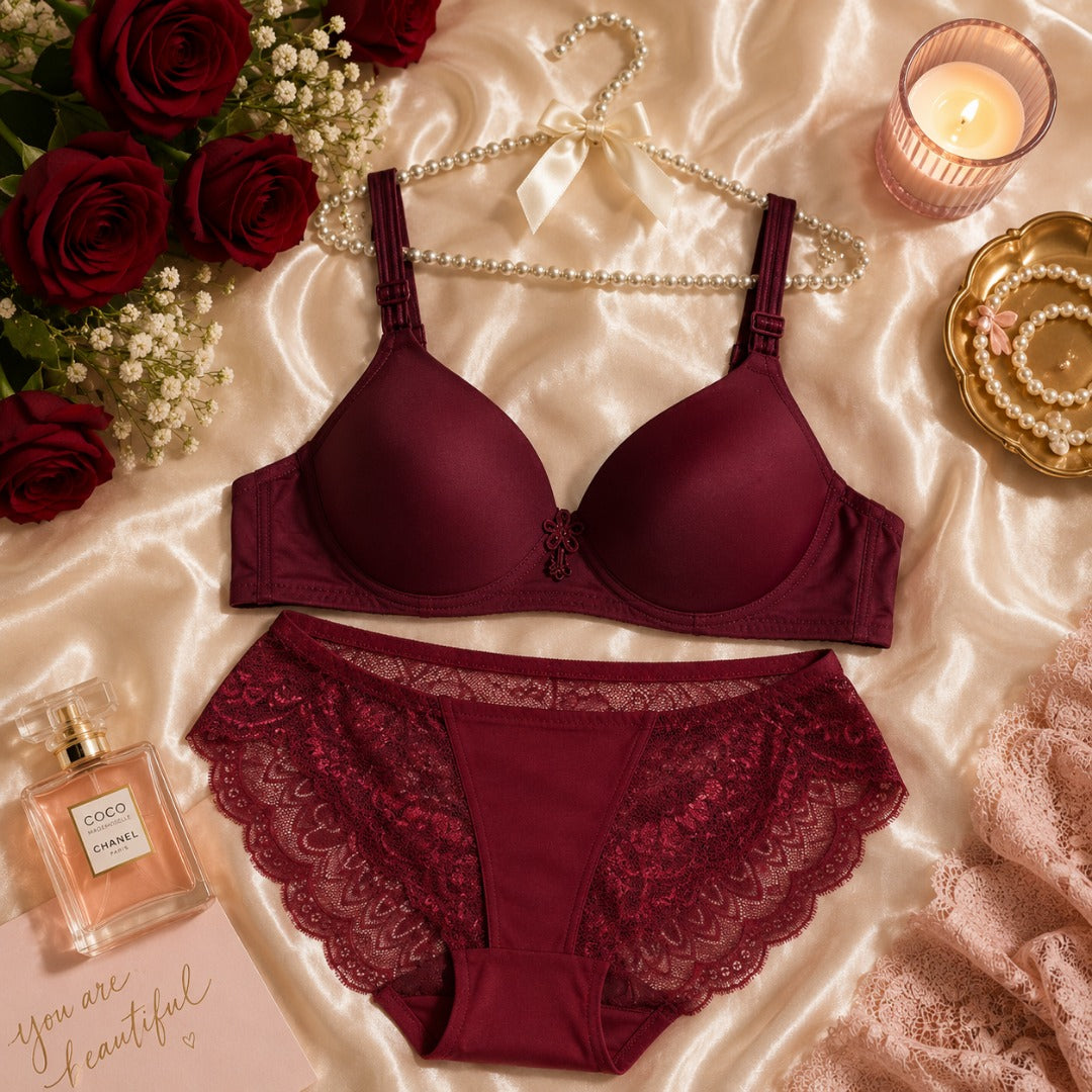 Luxury Wine Red Lace Bra & Panty Set