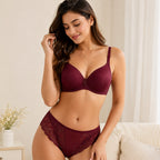 Luxury Wine Red Lace Bra & Panty Set