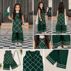 Azadi Collection Kids Green Embroidered 3 Piece Suit
