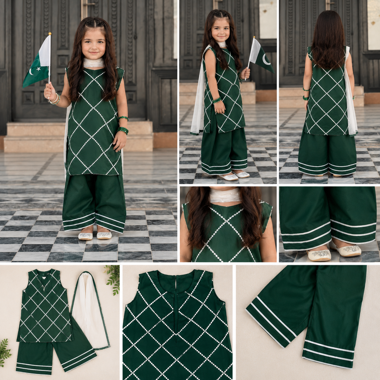 Azadi Collection Kids Green Embroidered 3 Piece Suit